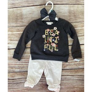 COPY - Toughskins Infant Girl 3 PC Set  Sweater Shirt Gray Leggings Hair Bow/ P…
